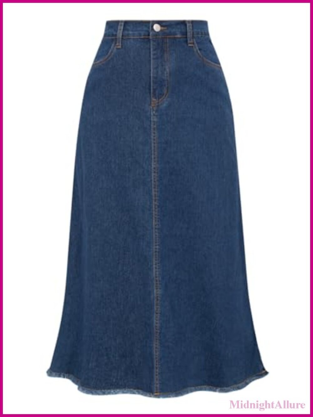 Frayed Hem High Waist Long Denim Skirt A-Line Women's Jeans Skirt